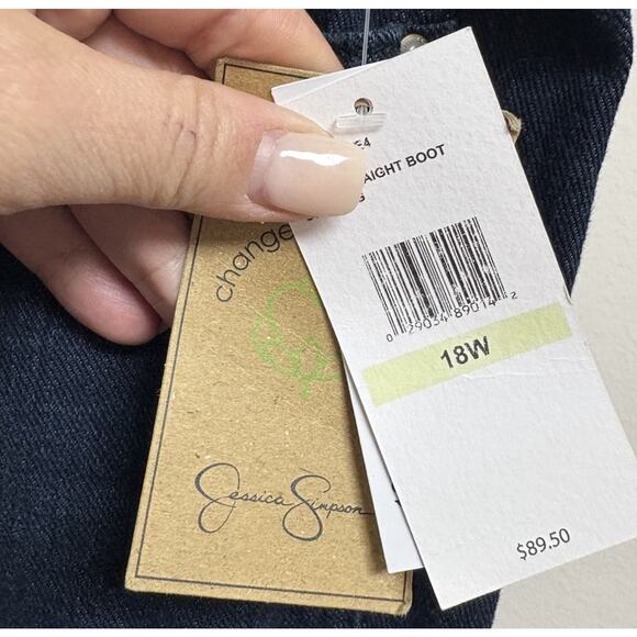 Jessica Simpson Flirt Straight Boot Jeans 18W Dark Wash Distressed Denim NWT - Picture 4 of 10